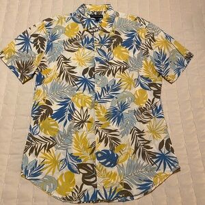 Express Hawaiian floral short sleeve shirt blue/yellow men’s size M
